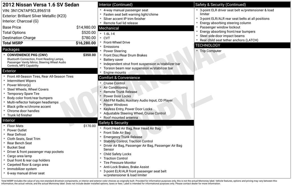 2012 Nissan Versa 1.6 SV