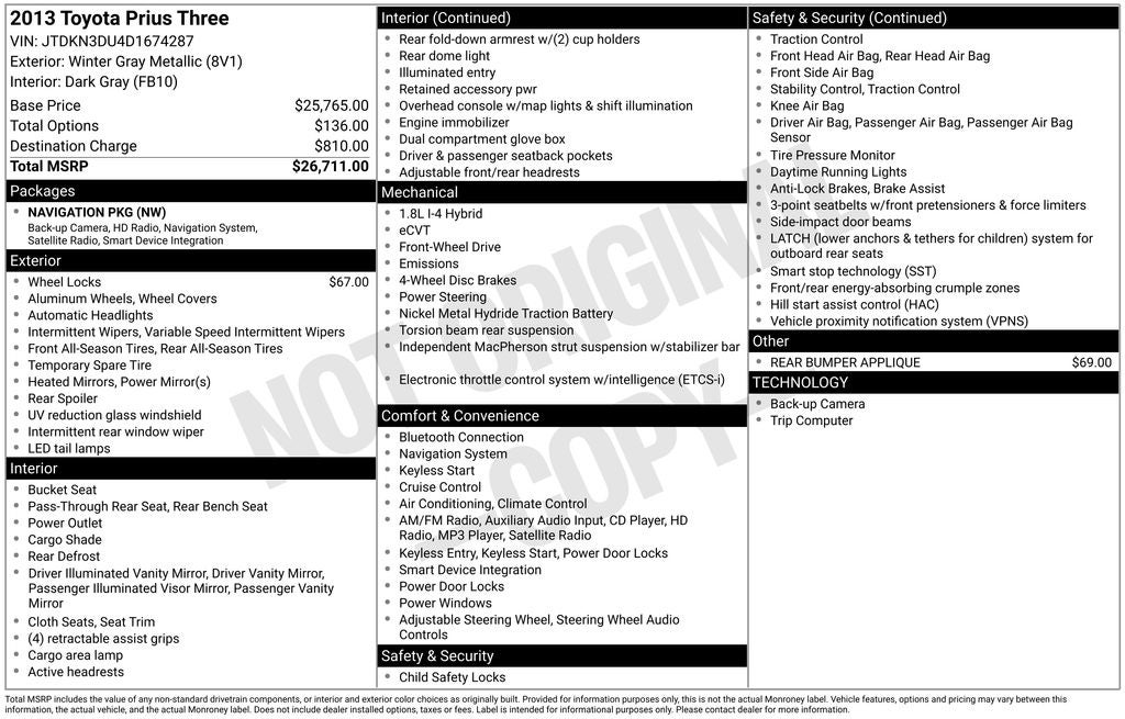 2013 Toyota Prius Three